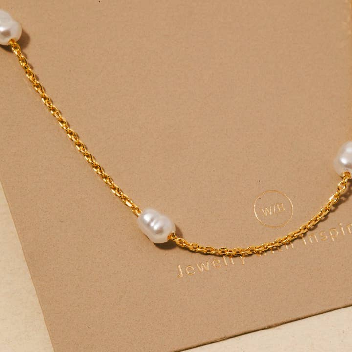 Anarchy Street - Wholesale Link & Chain Necklace - Gold Dipped Pearl Beads Station Chain Necklace