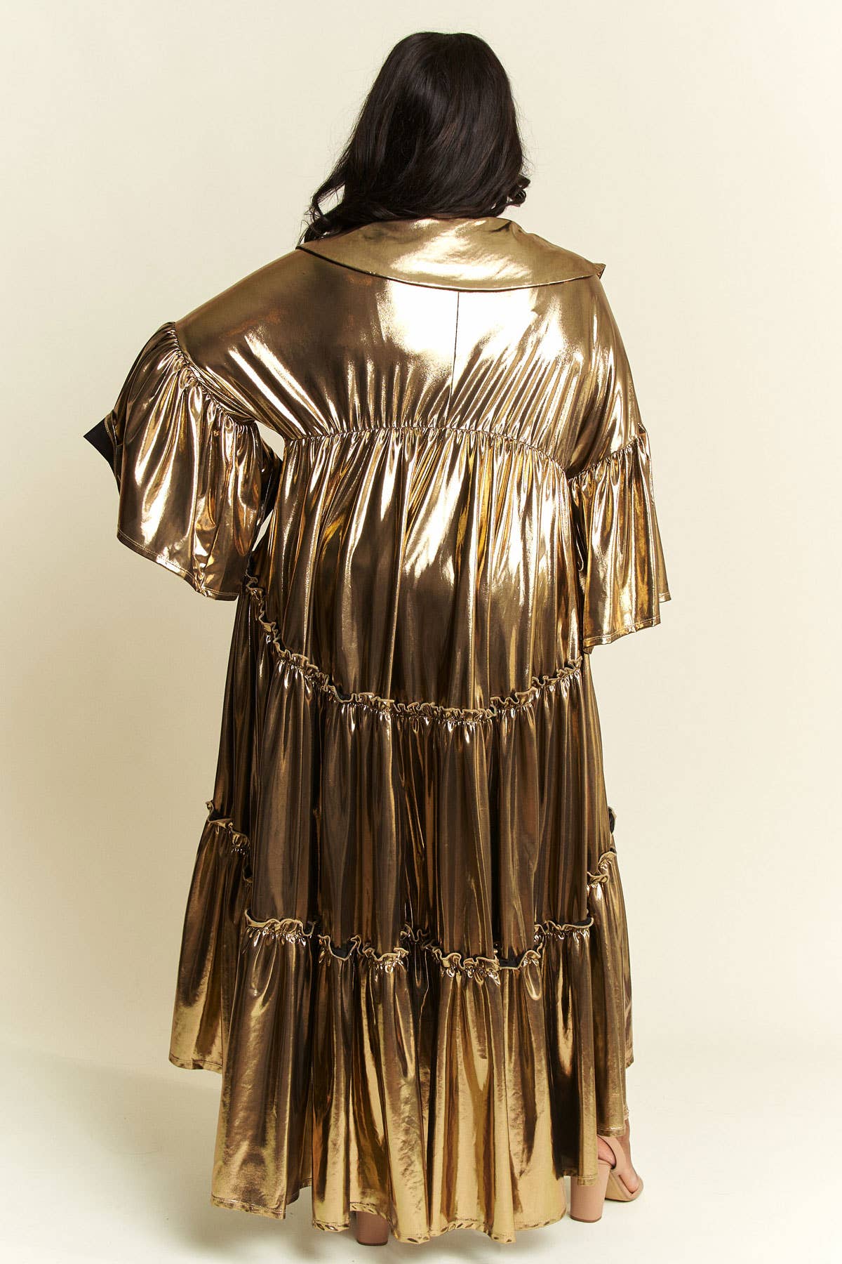 Namatt Design - Vente Robe – femme - Robe évasée plissée métallisée à plusieurs niveaux à manches évasées18