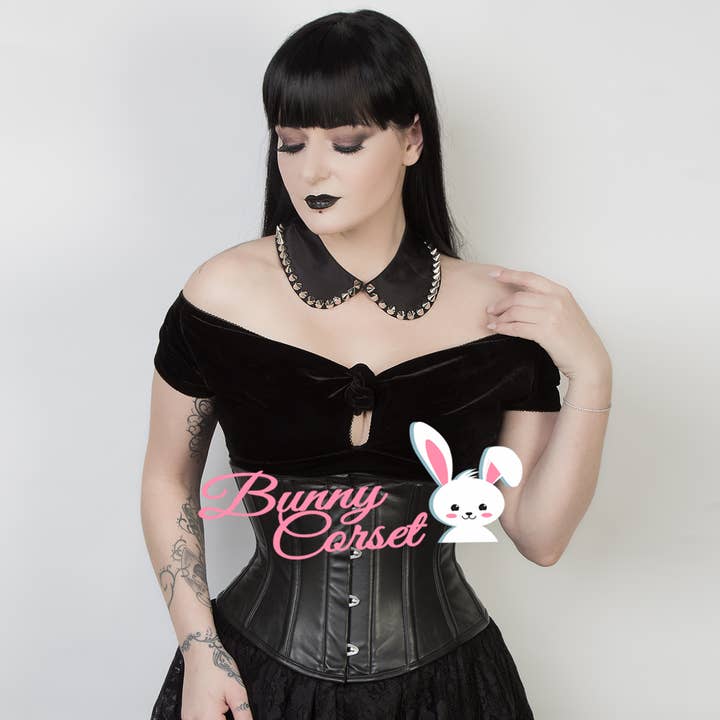 Black Sierra Waspie Faux Leather Corset for wholesale on Faire