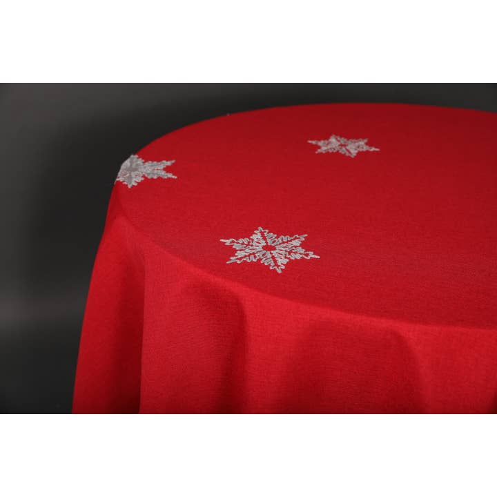 Xia Home Fashions & Manor Luxe - Vendita all'ingrosso Tovaglie - Tovaglia rotonda natalizia con fiocchi di neve scintillanti da 178 cm1