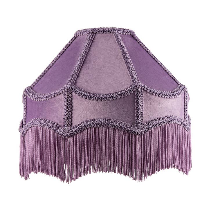 Traditional Victorian Empire Lampshade in Soft Lilac Velvet with Tassels for wholesale by Happy Homewares
