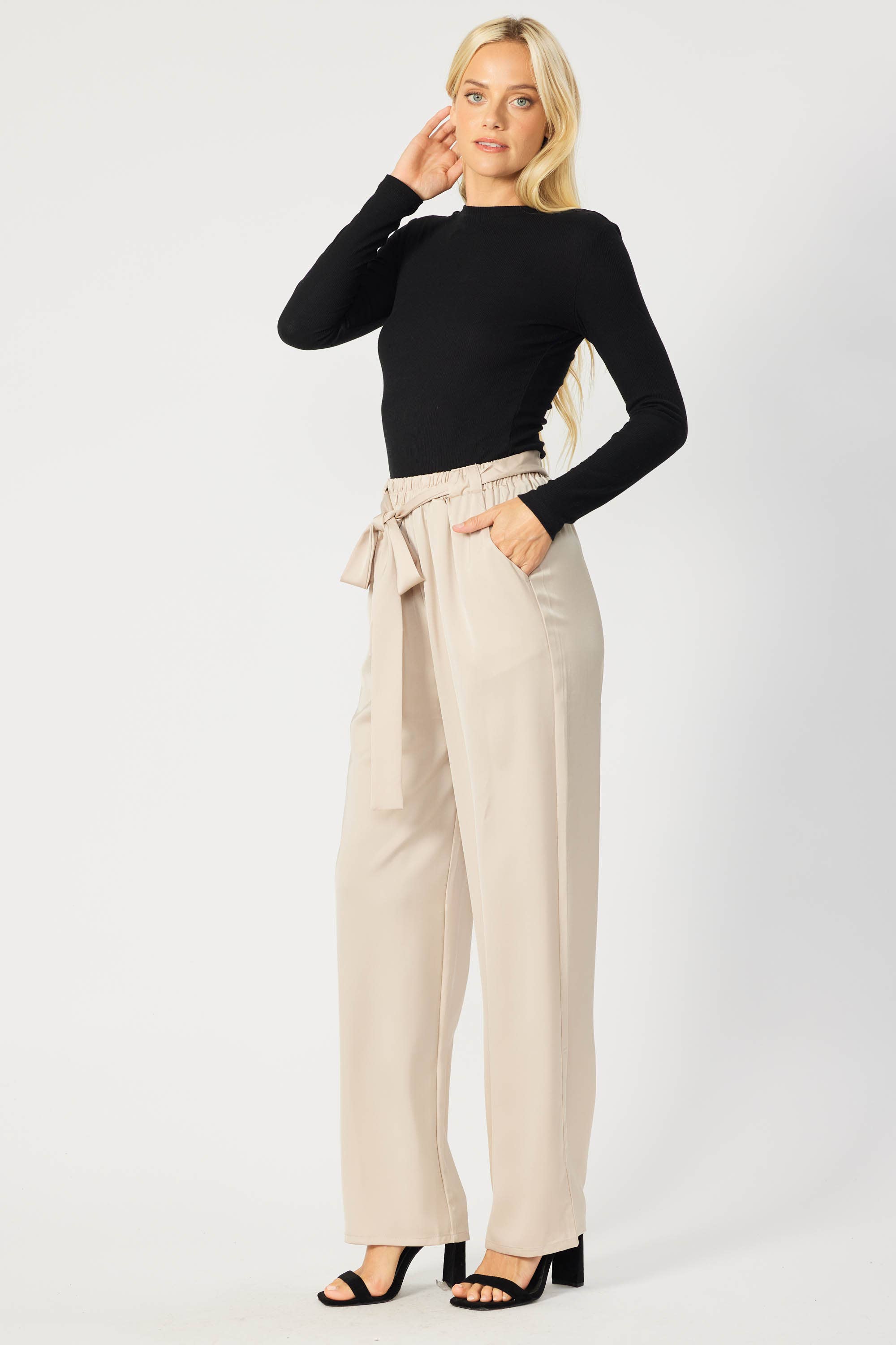 FSL Apparel - Wholesale Pants - Women's - IP7082 - SATIN TROUSER FEATURING BELT AMD ELASTIC WAIST BAND7