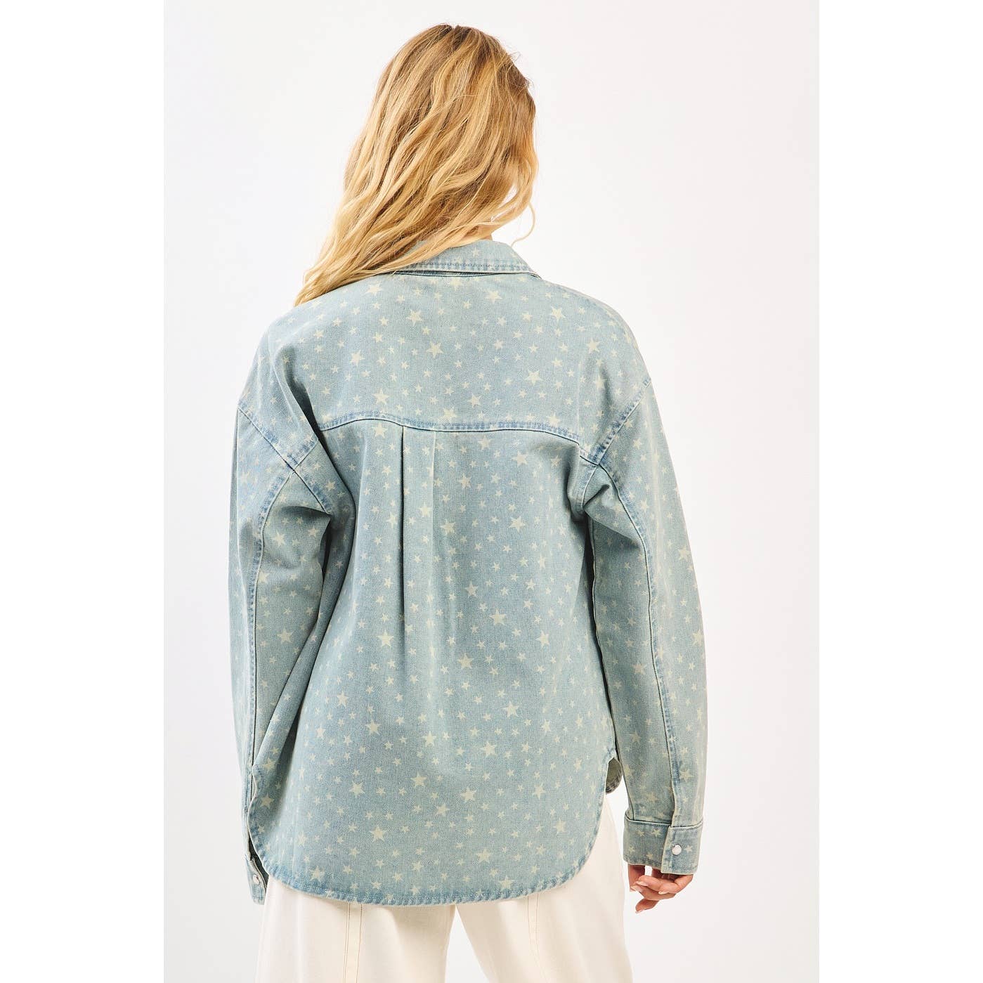 LT DENIM GEWASSEN DENIM STERPRINT OVERSIZED OVERHEMDJAS voor groothandel op Faire3