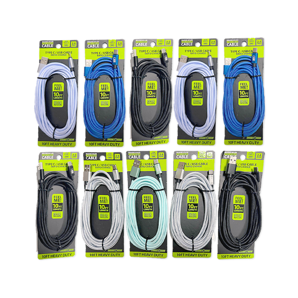 Novelty Brands - Wholesale Charging Cable - Charging Cable USB-to-USB-C 10 FT Bulk Pack- 10/Pack0