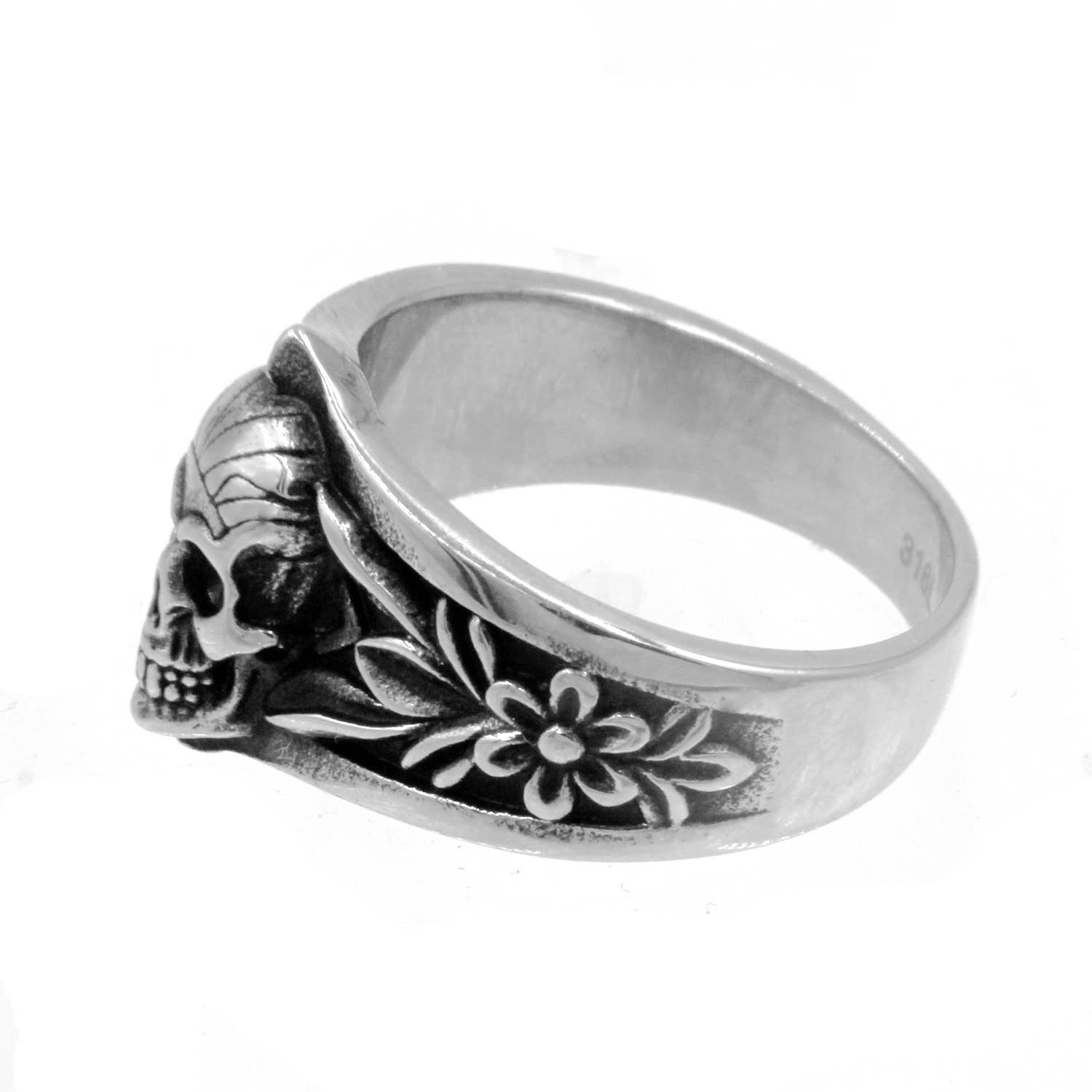 Awaken - Wholesale Signet Ring - Skull ring surrounded by flowers A-5711