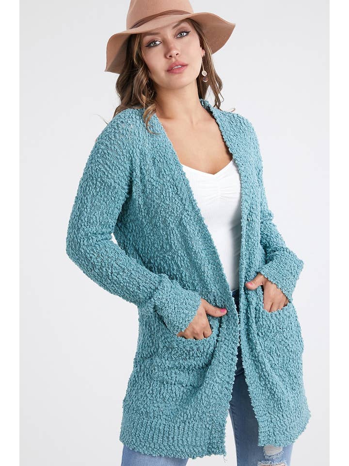 Oceanus Apparel – Großhandel Strickjacke – Damen – OUG80160 Cardigan-Pullover aus massivem Popcorn mit Verzierung3