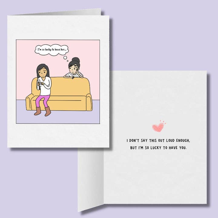 I'm So Lucky to Have You, biglietto romantico per lesbiche, simpatici regali per le feste LGBT, biglietto di compleanno WLW Sapphic per l'anniversario di Natale, coppia lesbica gay per la vendita all'ingrosso da parte di Sesame But Different