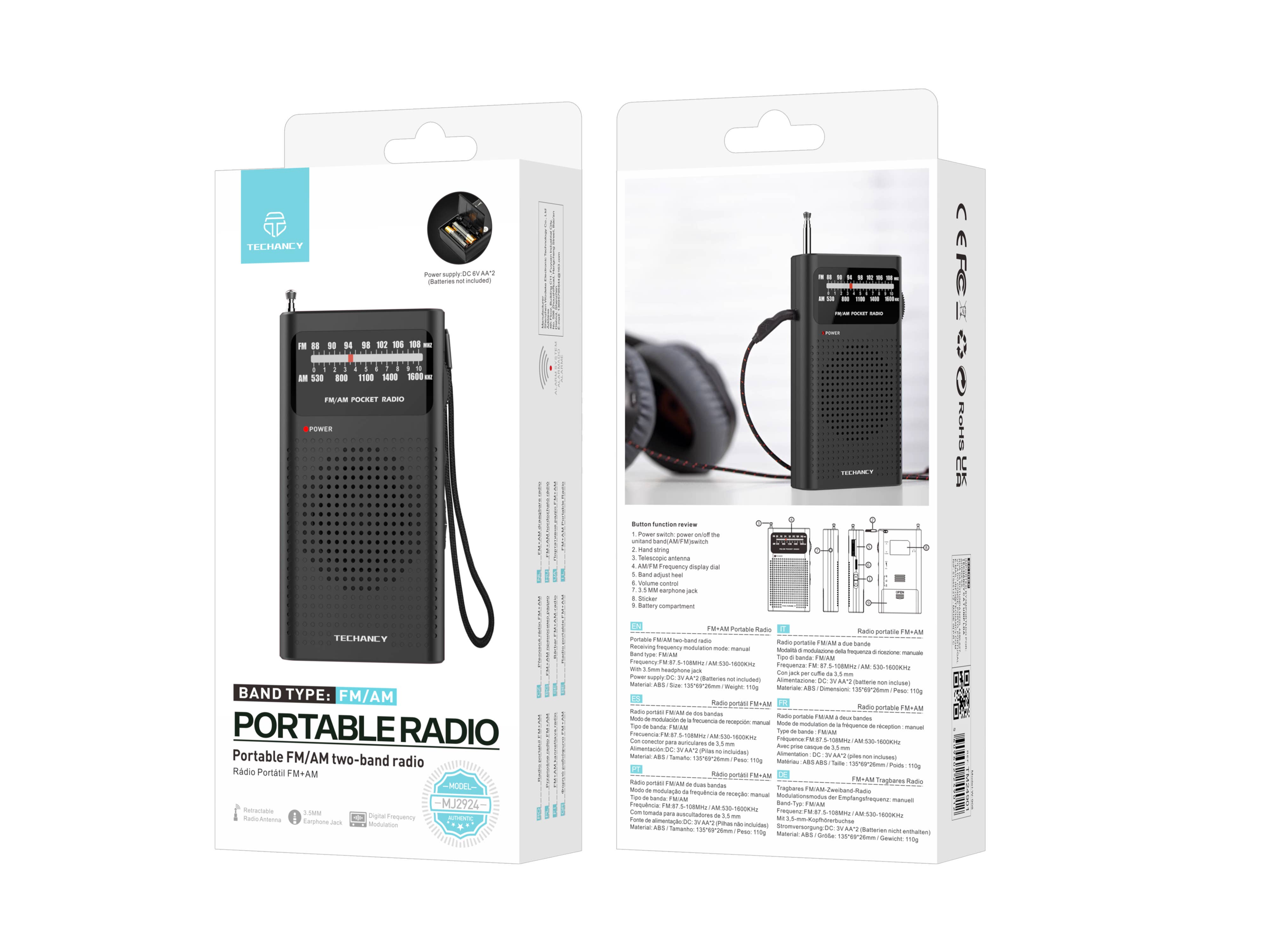 TECHANCY - Wholesale Portable Charger - Techancy MJ2924 Portable FM AM Radio with Manual Tuning, 3.53