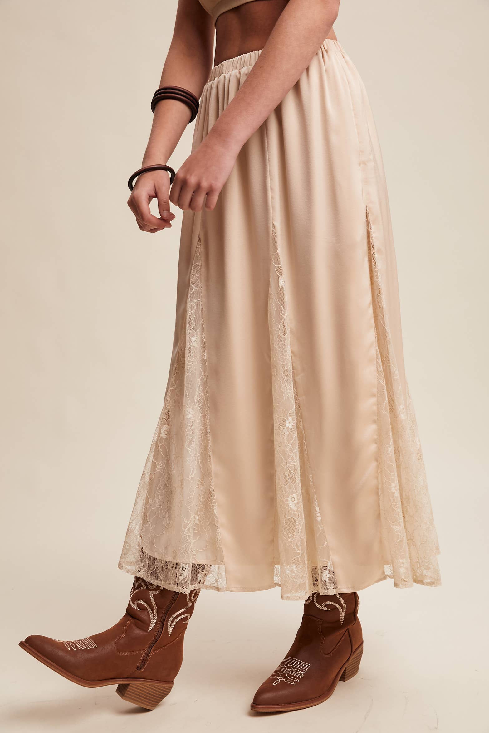 Listicle – wholesale Skirt – Women’s – Lace Inset Satin Midi Skirt LSK02726