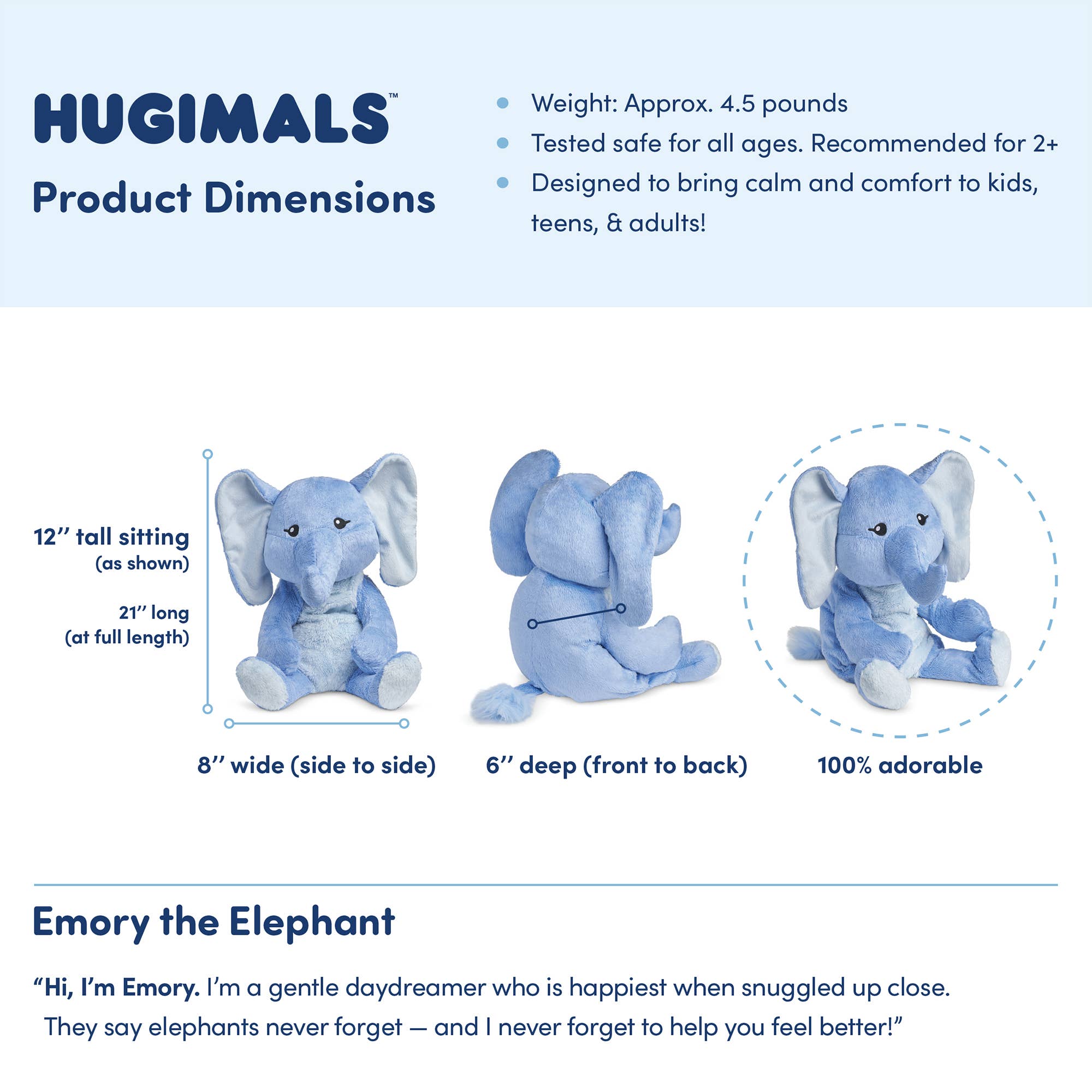 Hugimals World - Wholesale Stuffed/Plush Toy - Kids & Baby - Emory the Elephant 4.5lb Weighted Plush Anxiety: Kids/Adults13
