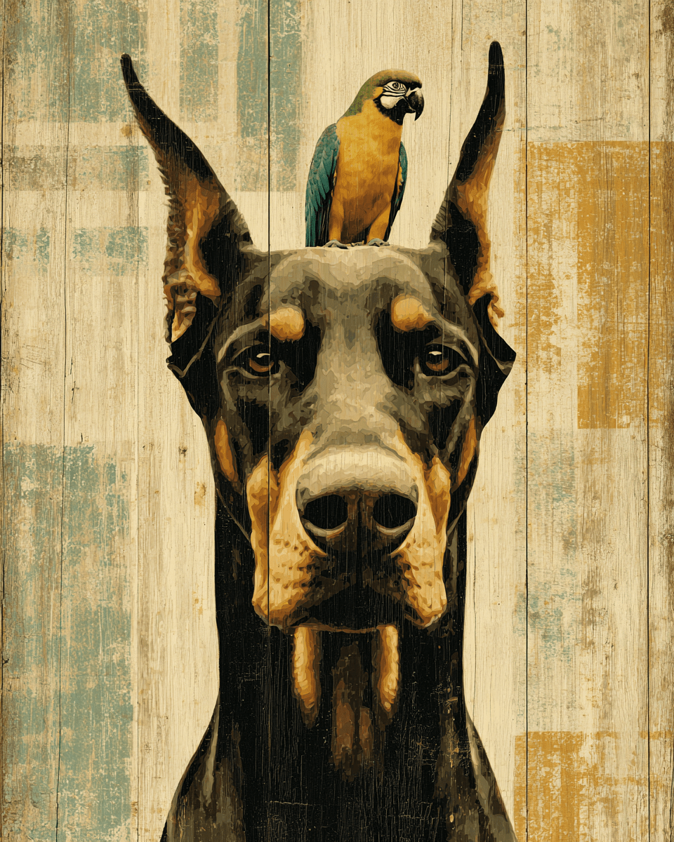 Mowbi – Großhandel Kunstdruck – Dobermann & Papagei Vintage Hundekunst Drucke - 8"x10" Kunstwerk0