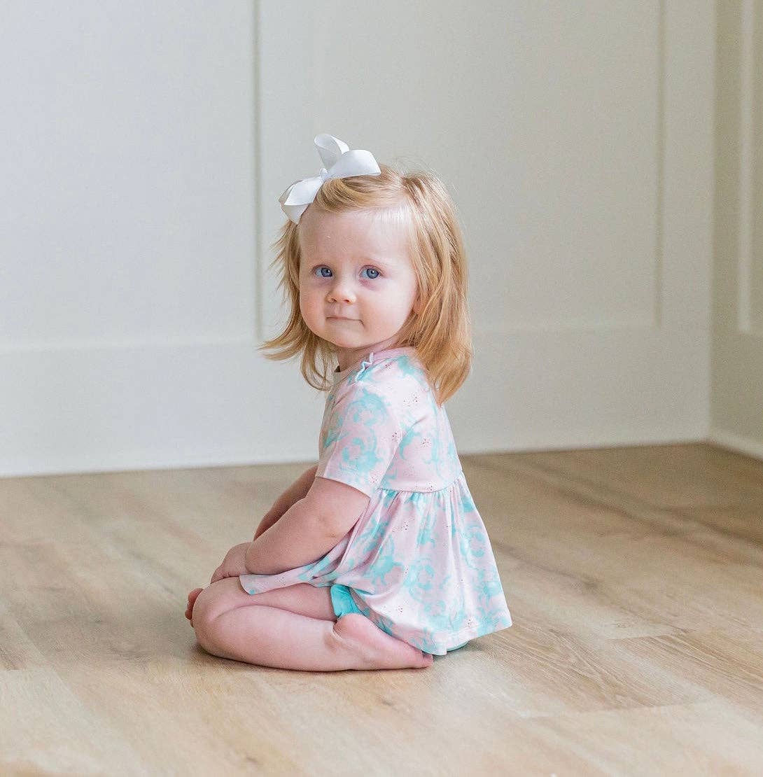 Sweet Bay Clothing - Wholesale Top en short set - Kinderen - Roze/blauwe peplum-set met krab1