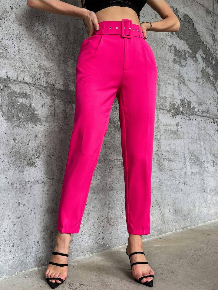 Queen Fashion - Wholesale Pants - Women's - solid belted tapered pants4