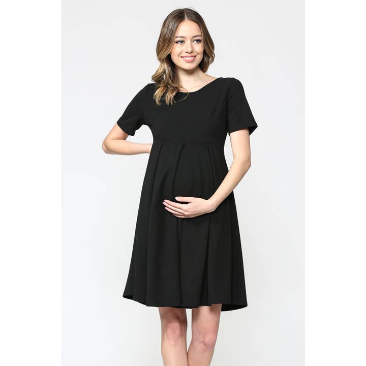 Hello Miz - Wholesale Dress - Maternity - Pleated Round Neck Maternity Skater Dress