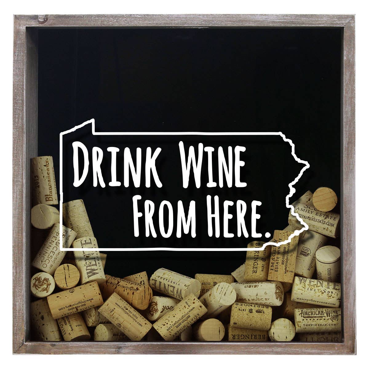 Torched Products - Wholesale Sign - Drink Wine From Here Beer Cap Shadow Box - Farmhouse Antique36