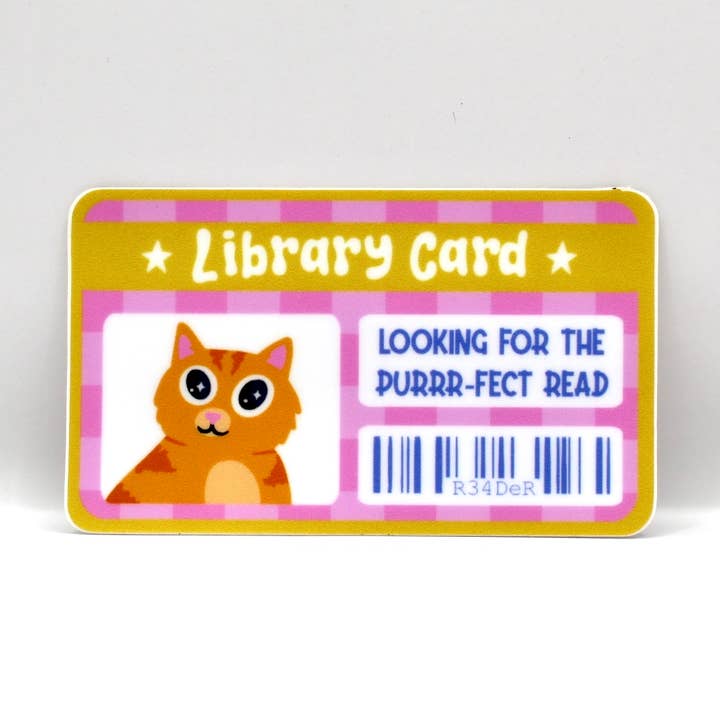Cat Library Card Sticker for wholesale by Crowded Cat Studio