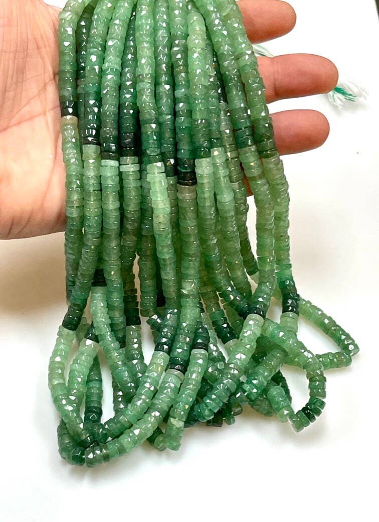 TRIVENI USA INC - Wholesale Beads - Green Aventurine Gemstone Faceted Heishi Disc Beads 7-8mm2