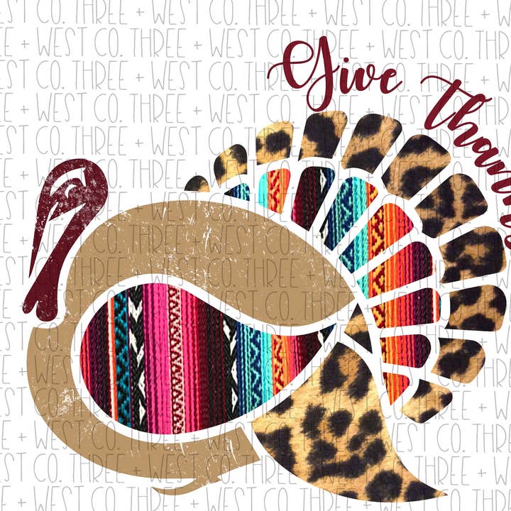 Give Thanks Burgandy Turkey Sublimation Transfer - Prêt à être pressé - Transfert d'automne - Thanksgiving pour la vente par Three+West Co