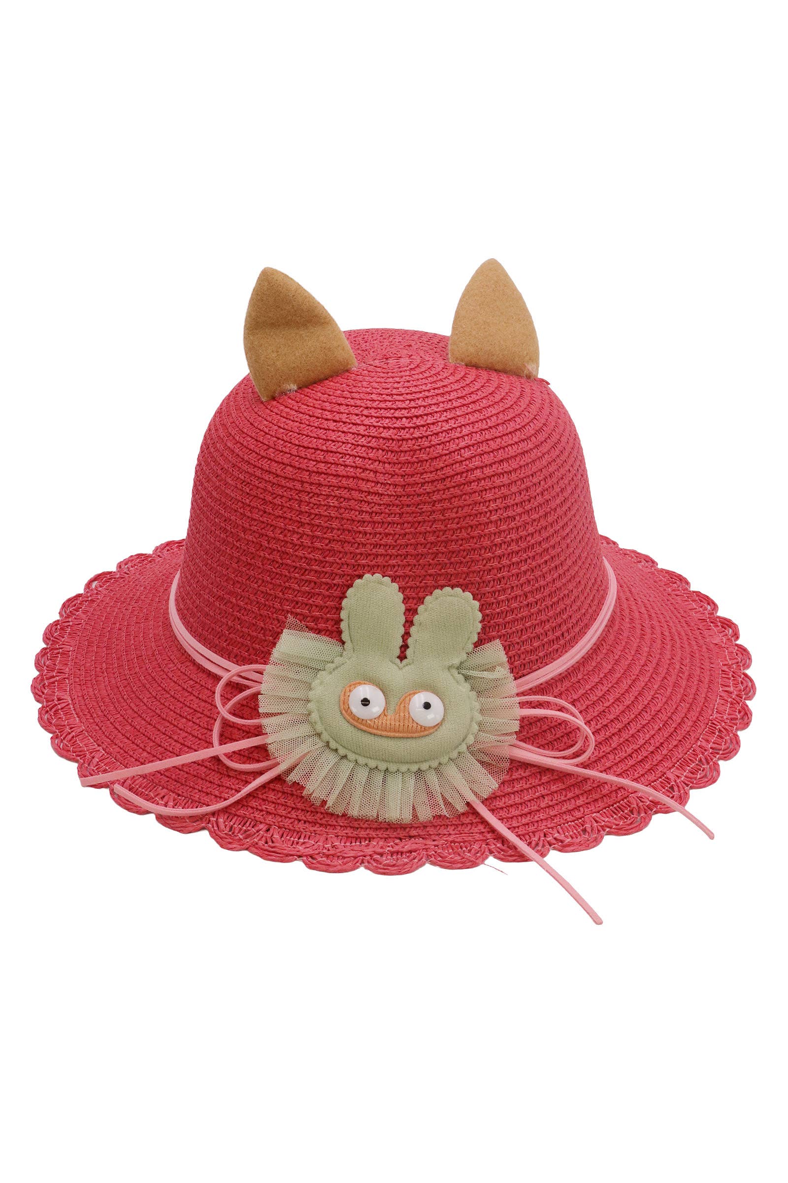 Assorted Kids Bunny Ear Scallop Straw Bucket Sun Hat -DISLCLAIMER for wholesale on Faire5