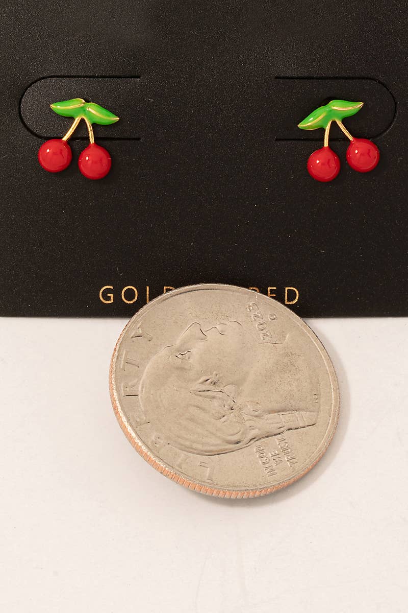 Gold Dipped Mini Cherry Stud Earrings for wholesale on Faire1