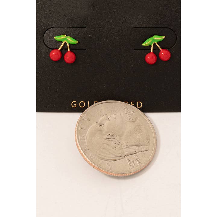 Gold Dipped Mini Cherry Stud Earrings for wholesale on Faire1