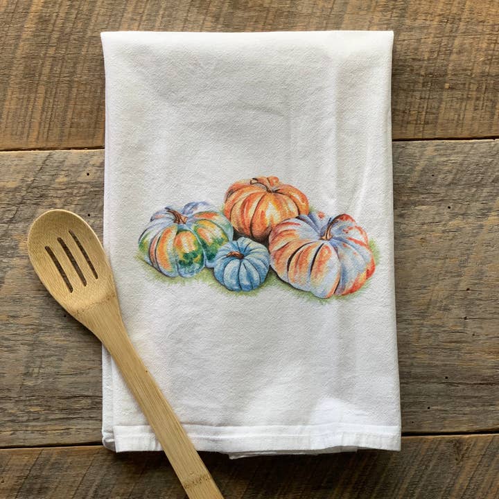 Watercolor Pile of Pumpkins Flour sack Towel Fall halloween for wholesale by Meadowbrook Lane