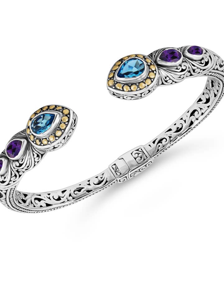 Bali Filigree Gold Accent Gemstones Cuff Bracelet for wholesale by DEVATA