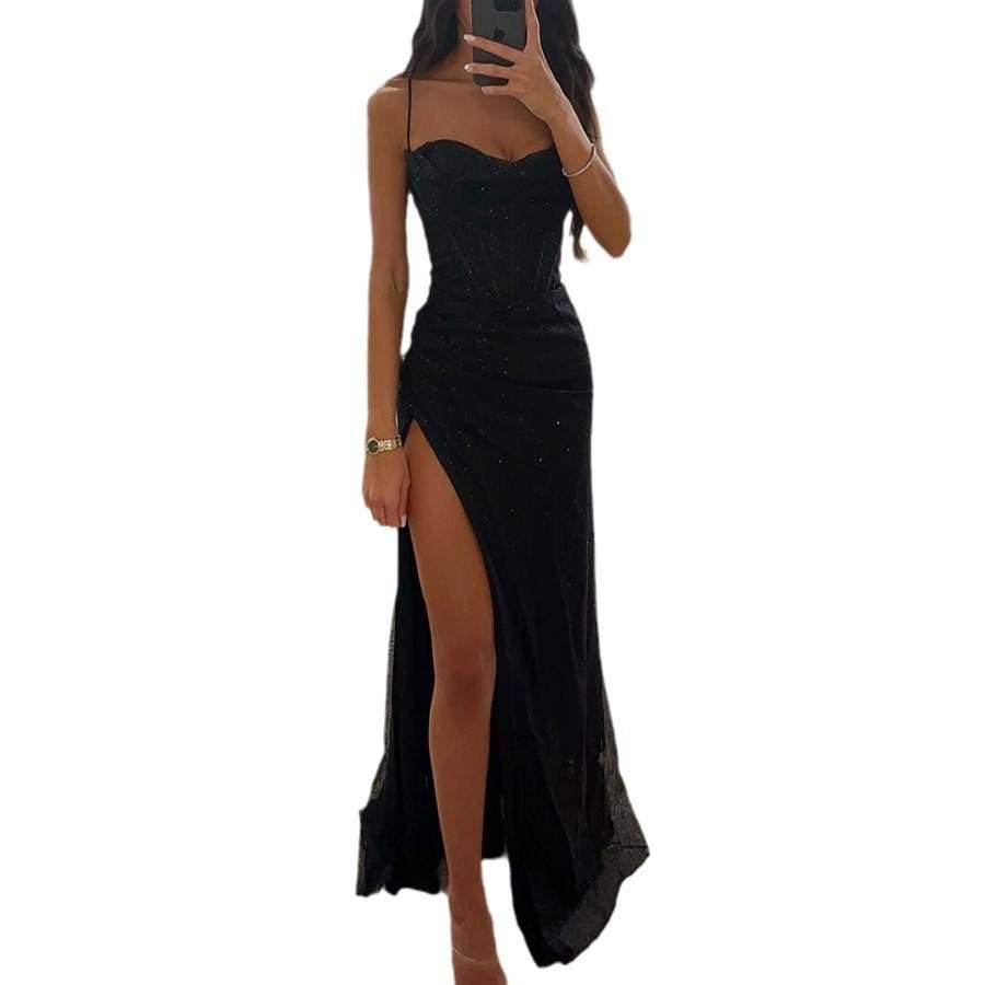 Fashion Combination - Wholesale Dress - Women's - Sparkly High-Slit Evening Gown with Draped Bodice – Elegant 11