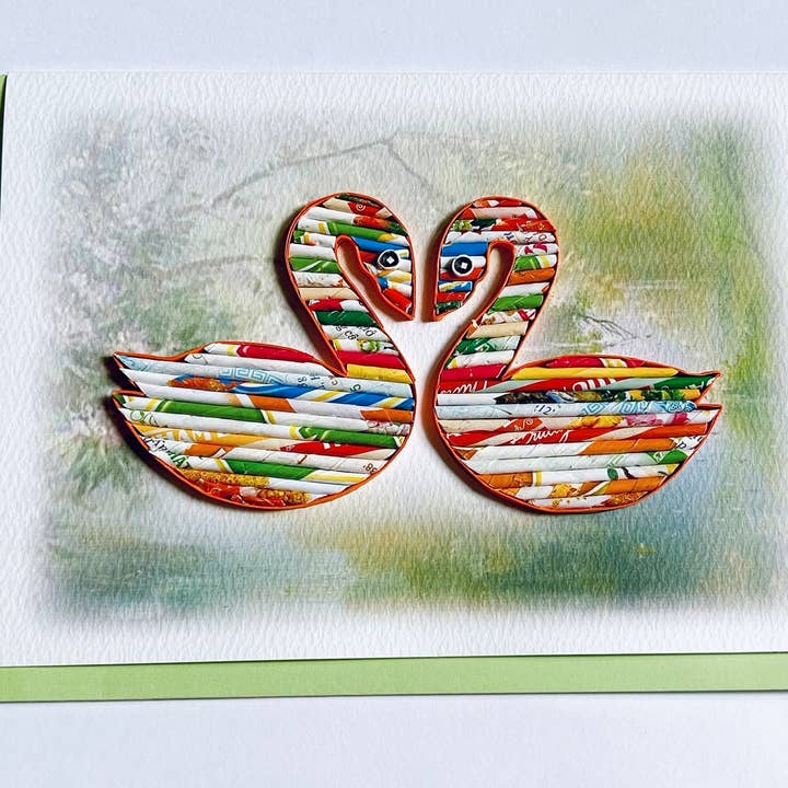Loving Nature - Vente Carte de vœux classique - Carte cygne en papier roulé faite à la main à partir8