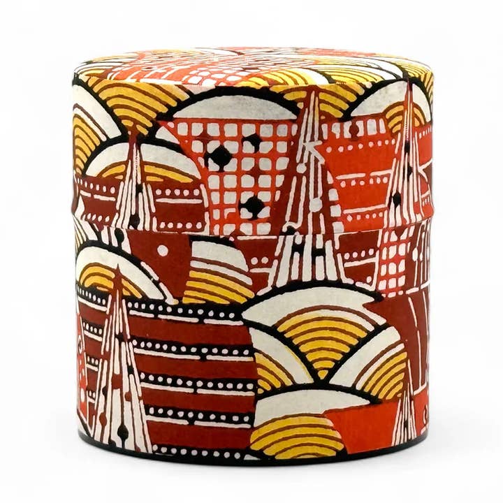 Saikaiha Orange Wave Washi Paper Wrapped Tea Canister (S) - Japanese Chazutsu for wholesale by Inoue Tea
