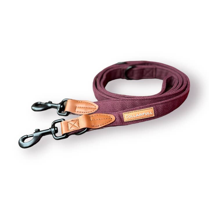 Adjustable Dog Leash - Burgundy Herringbone Tweed for wholesale by Collarfull