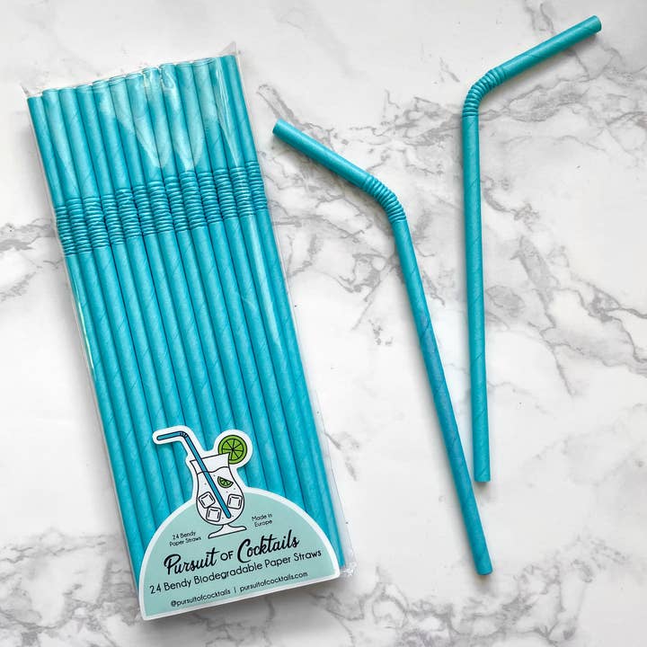Aqua/Teal Bendy Paper Straws for wholesale by The Pursuit of Cocktails