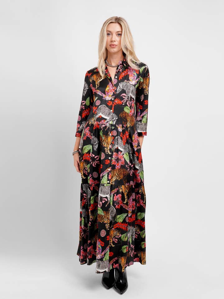 Maxi Shirt Dress / "Tiger Tales" for wholesale by Jessica Russell Flint