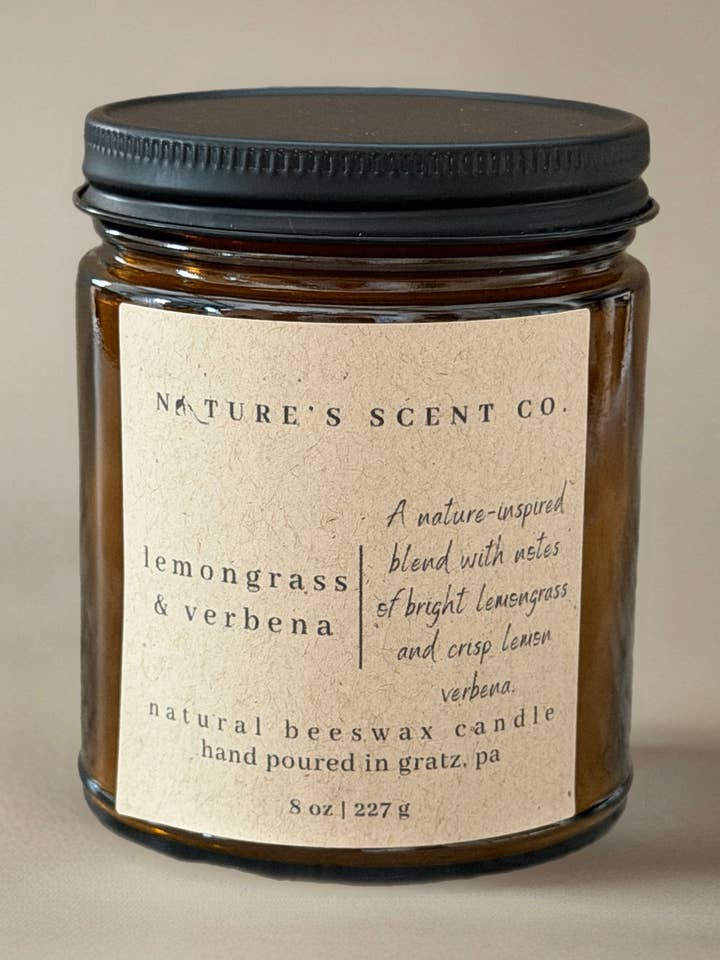 Bougie à la cire d'abeille à la citronnelle et à la verveine pour la vente par Nature’s Scent Co