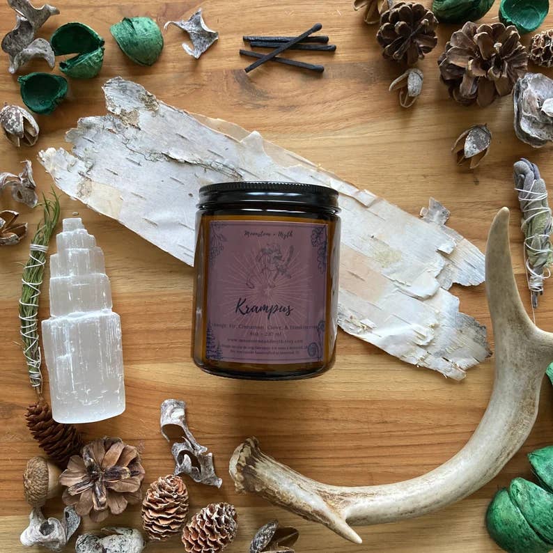 Moonstone and Myth - Wholesale Jar/Filled Candle - Krampus, 100% soy wax scented candle