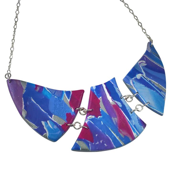 Marbled and Mosaic 3 Piece w/Link Necklace - Blue for wholesale by Tiry Originals. LLC
