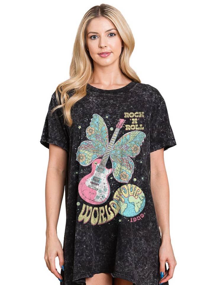 Rock N Roll World Tour Butterfly Graphic Tunic Top for wholesale by Zutter