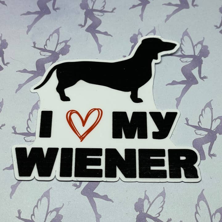I Love My Wiener, Cute Pet 3 Inch Sticker, Weatherproof Vinyl for wholesale by My Graphic Fairy Designs