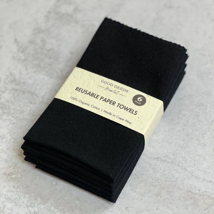 Organiska återanvändbara pappershanddukar - Set om 6 | Svart för wholesale av Good Deeds Market