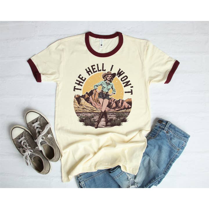 Hank & Scoot - Wholesale Screen Printed T-Shirt - Women's - The Hell I Wont- Ringer Tee