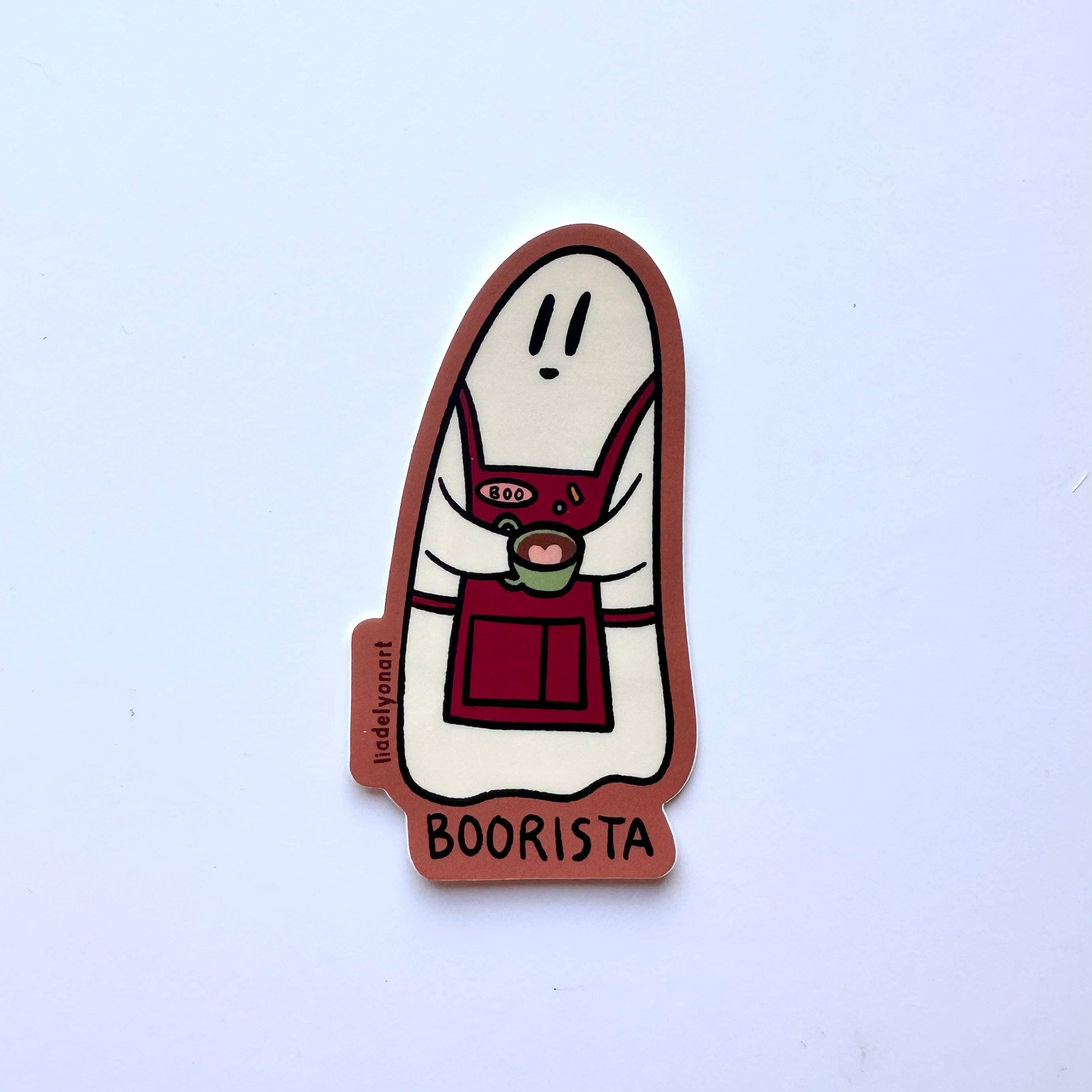 liadelyonart - Wholesale Sticker - Ghost Barista Vinyl Sticker, 3.5x1.8 in.5