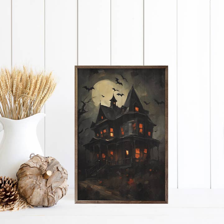 Kendrick Home - Wholesale Art Print - Haunted House With Bats1