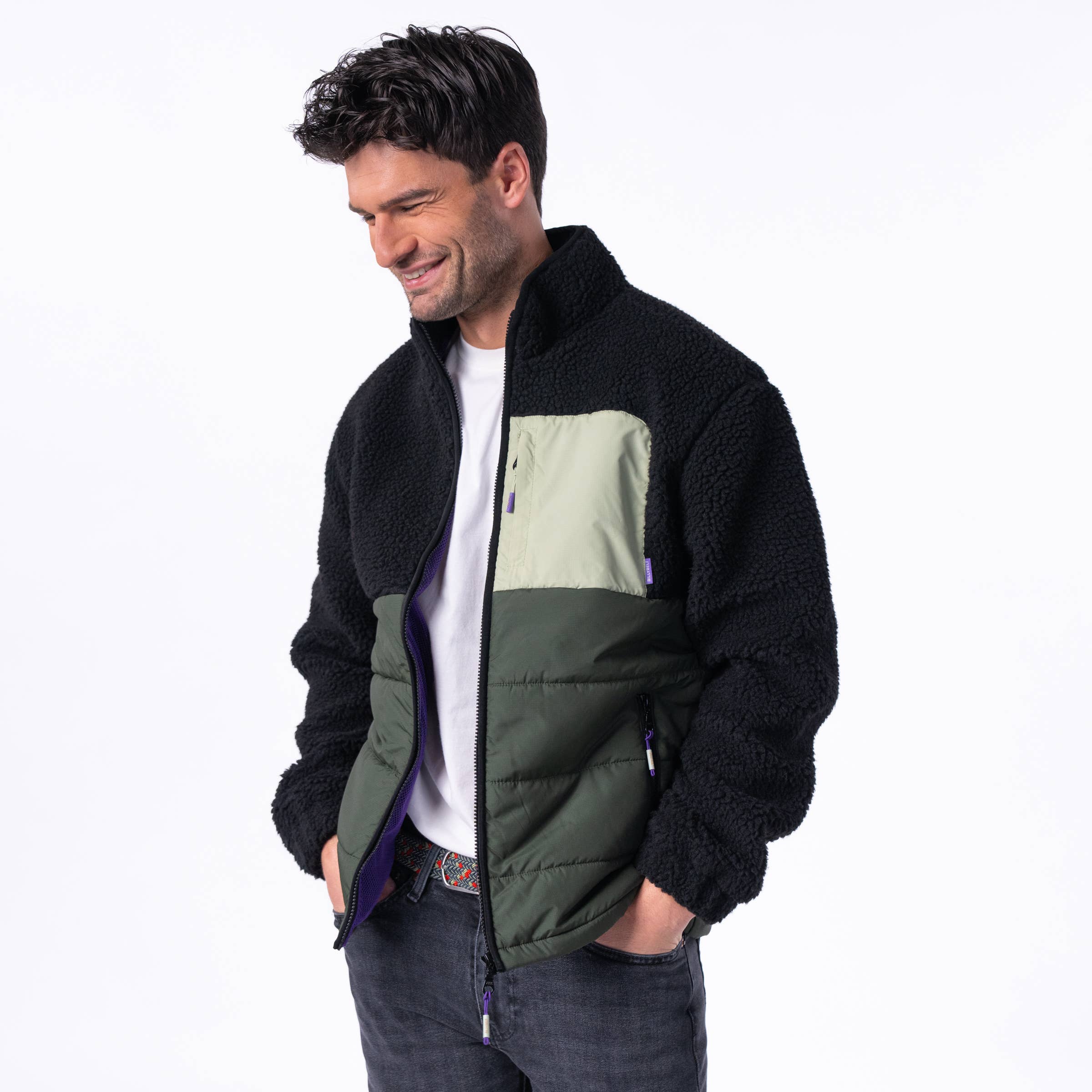 BILLYBELT - Wholesale Coat - Men's - Two-tone jacket in black and green sherpa1