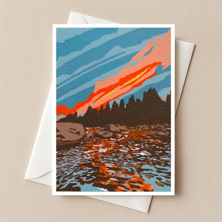 Zonsondergang op de Deschutes Kaarten voor wholesale door PrintsOnTheTrail