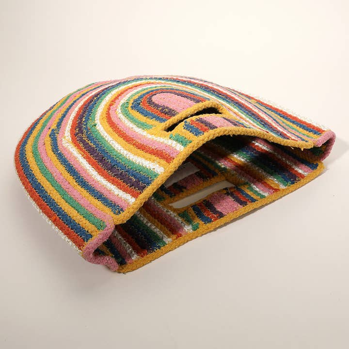 Sensibling Corp. - Wholesale Tote Bag - Women's - Round Stripped Knitted Woven Tote Bag