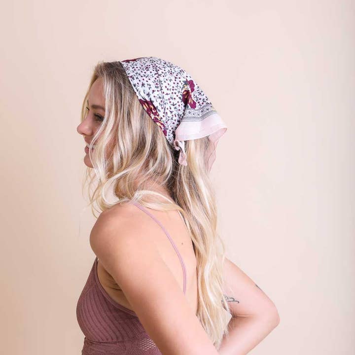 White Orchid Floral Print Bandana for wholesale on Faire