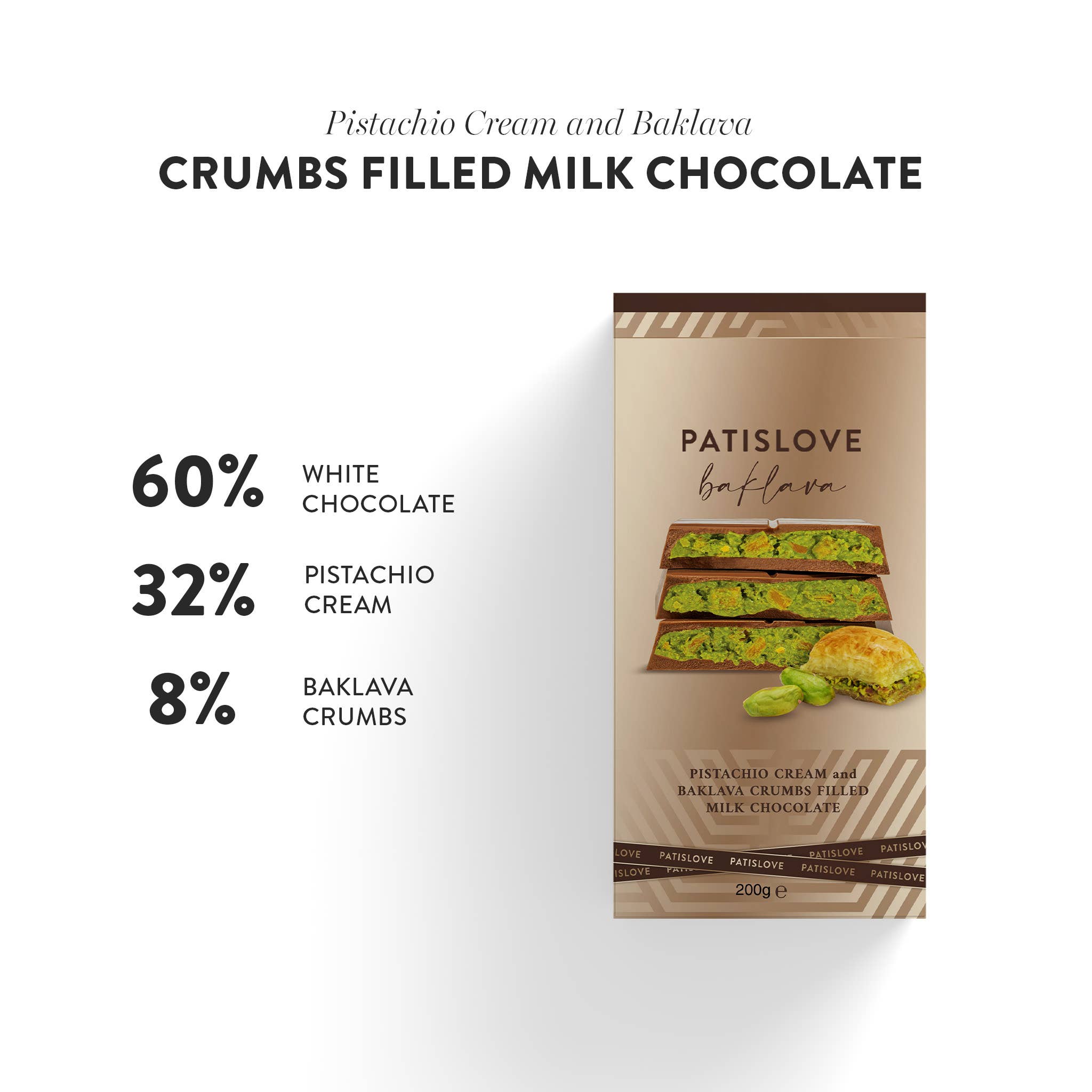 Patislove - Wholesale Chocolate - Pistachio Cream and Baklava Crumbs Filled Milk Chocolate1