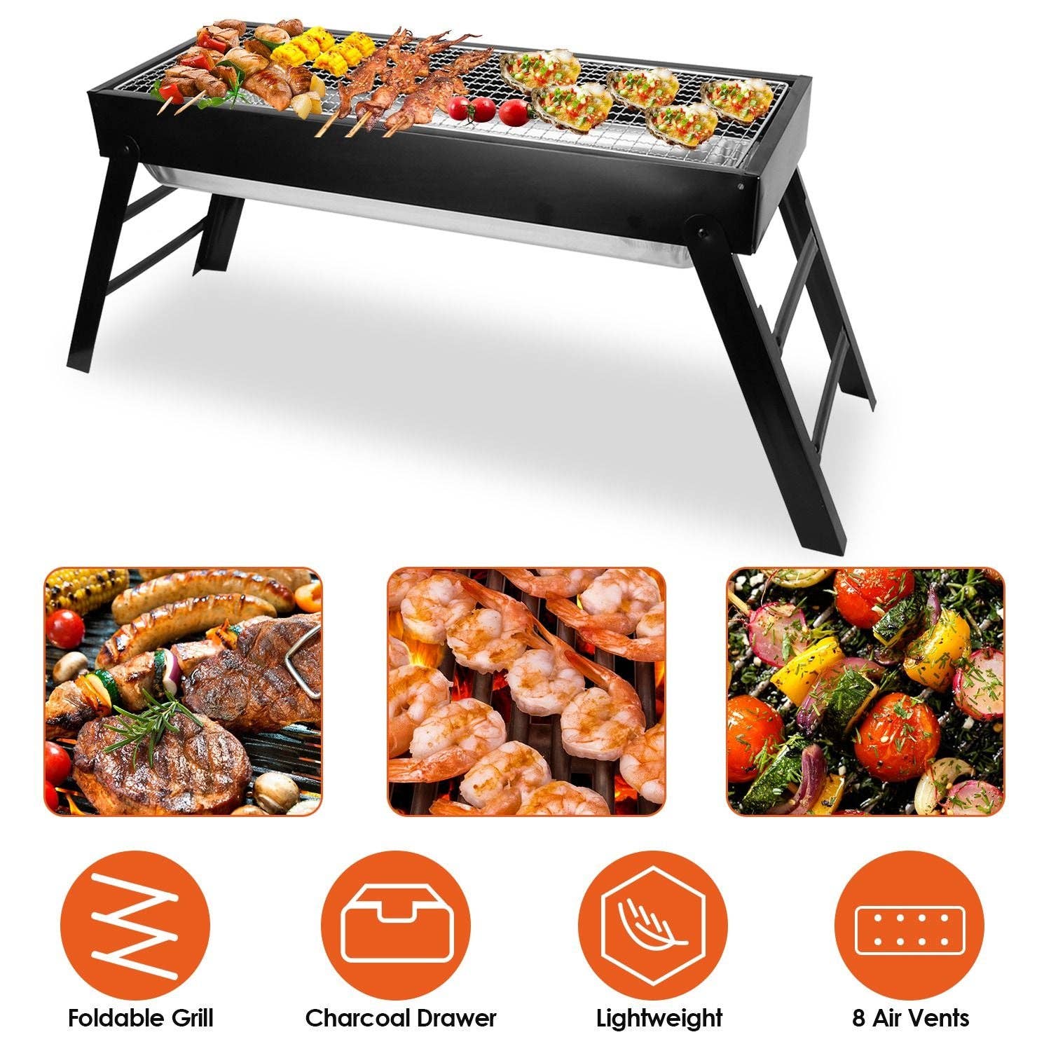 AS pic Foldable Charcoal BBQ Grill Stainless Steel Grill Net Easy Setup Portable Tabletop Barbecue Grill for Camping Picnic Outdoor Party Backyard for wholesale on Faire0