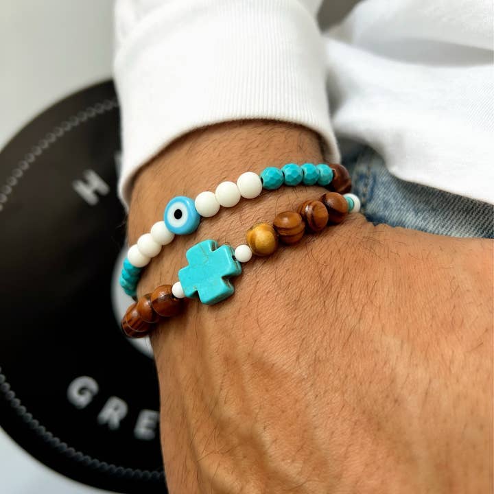 Christina Christi - Vendita all'ingrosso Gioielli - Uomo - Bracciale da uomo con croce turchese, bracciale uomo malocchio