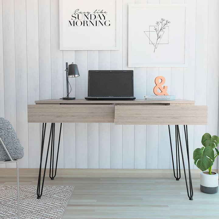 TUHOME FURNITURE – material de secretária por atacado – Secretária de Escrita Mumbai, Quatro Pernas, Duas Gavetas17